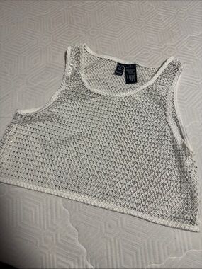 Windsor White Mesh Crop Tank Top Rhinestones